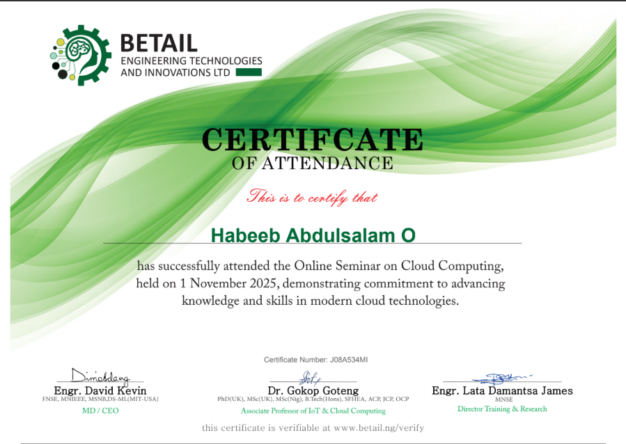 Betail certificate